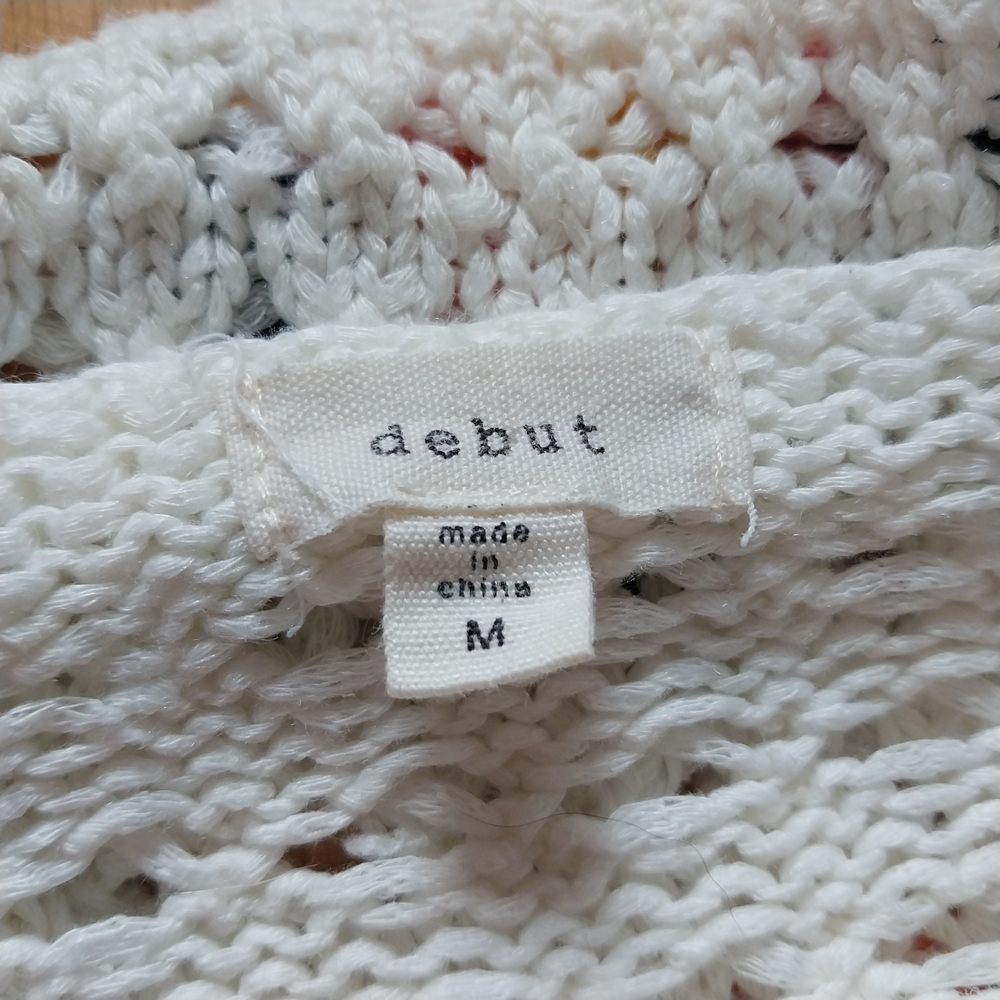 Debut Open Weave White Colorful Knit Cropped Pullover Top Size M Hippie Festival - Picture 6 of 9